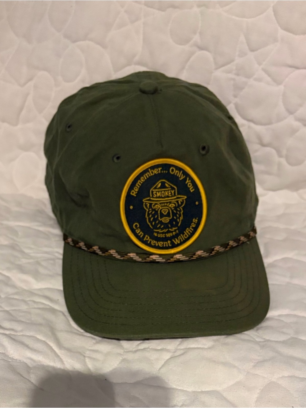 MAD Engine Olive Green Smokey Bear Patch Cap with Rope Brim Accent